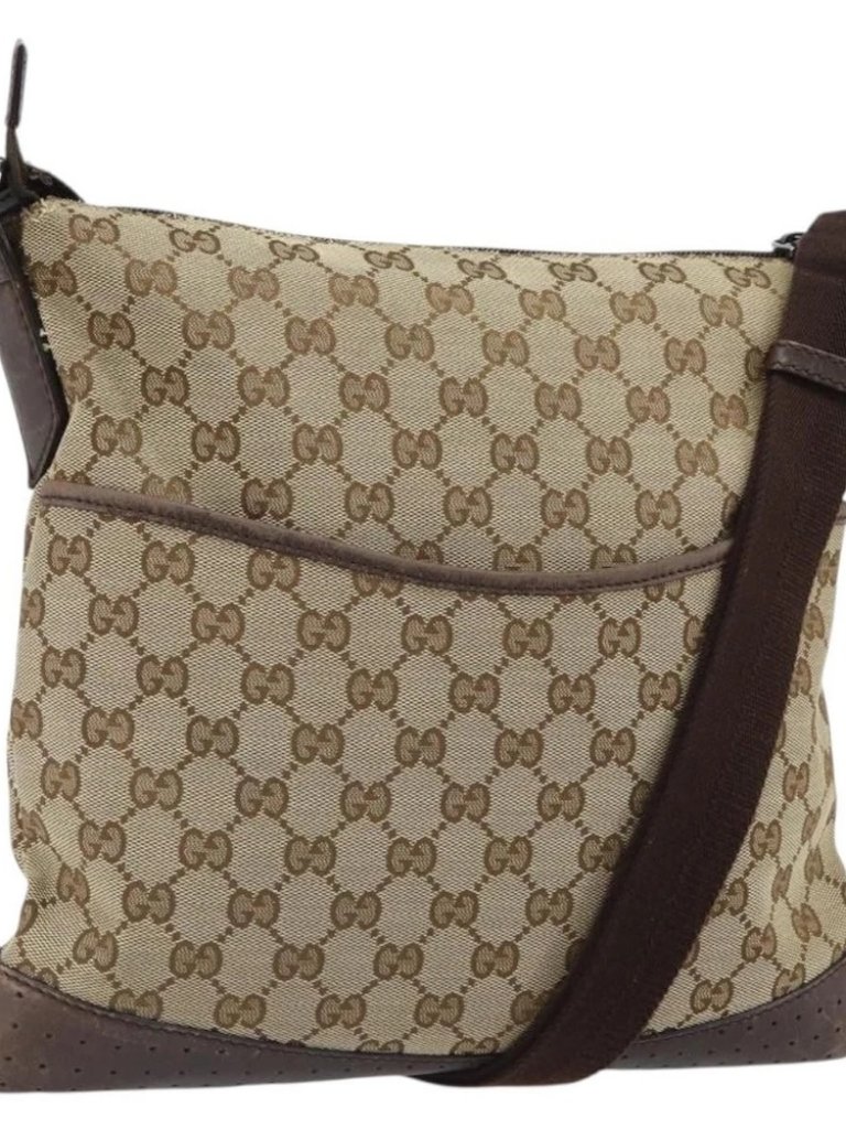 Gucci Gg Canvas Shoulder Bag Beige Silver 145857 Auth